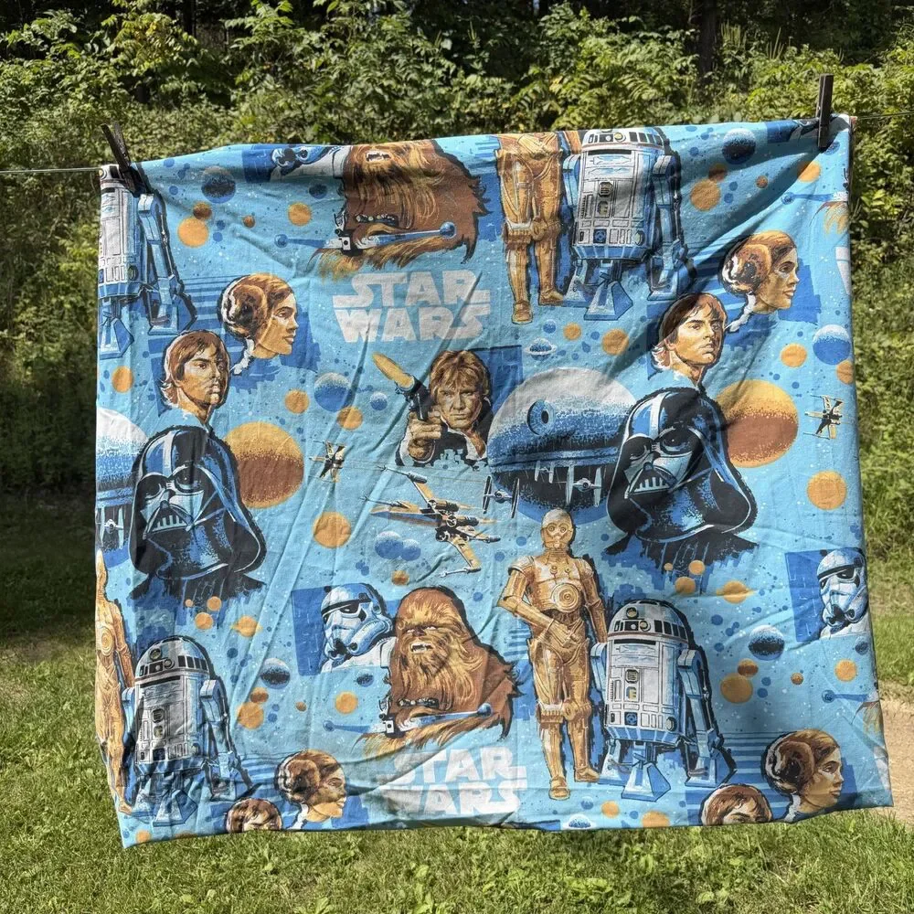 VTG 70s Star Wars Fitted Twin Sheet, Bibb Retro Skywaker New Hope Space Room